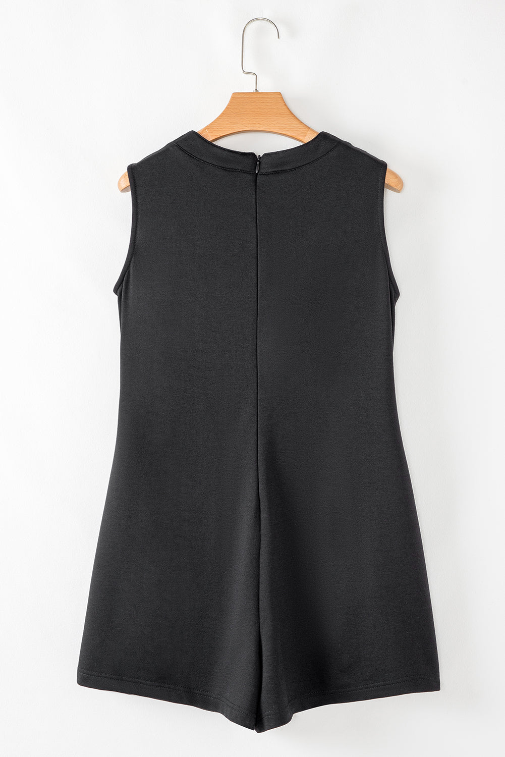 Black white Tie V Neck Pintuck Sleeveless Loose Romper-Bella Boutique Collective