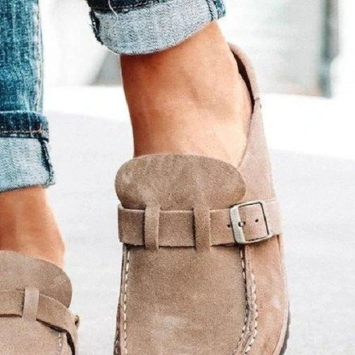 Round Toe Low Heel Buckle Loafers-Bella Boutique Collective