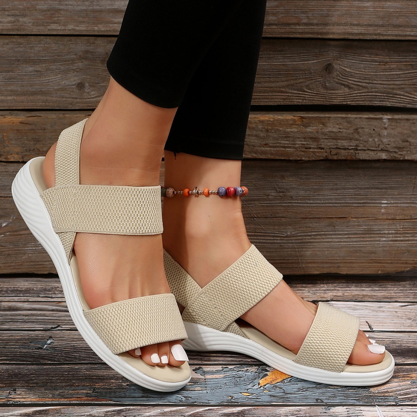 Rubber Open Toe Low Heel Sandals-Bella Boutique Collective