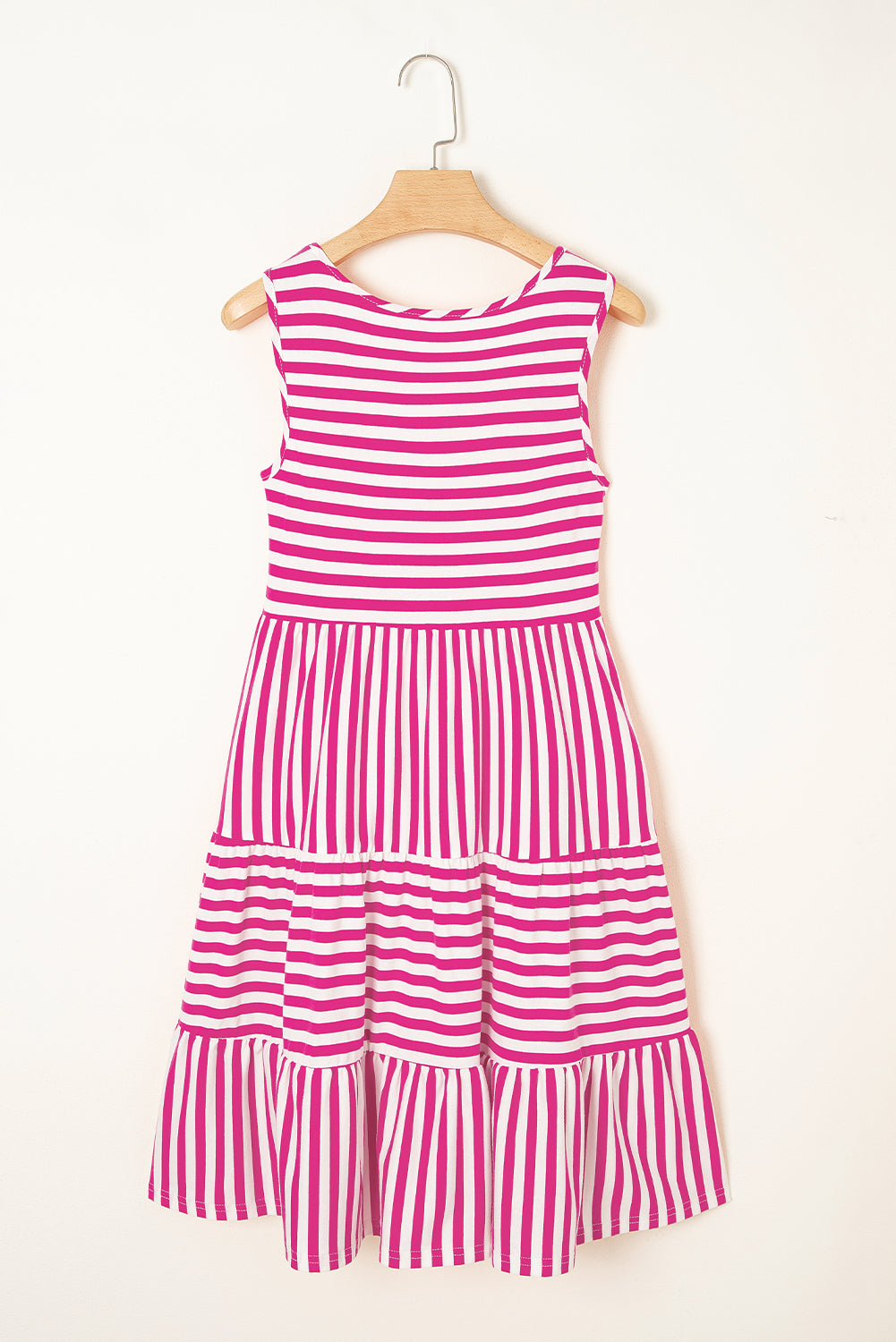 Rose Stripe U Neck Sleeveless Loose Fit Mini Dress-Bella Boutique Collective