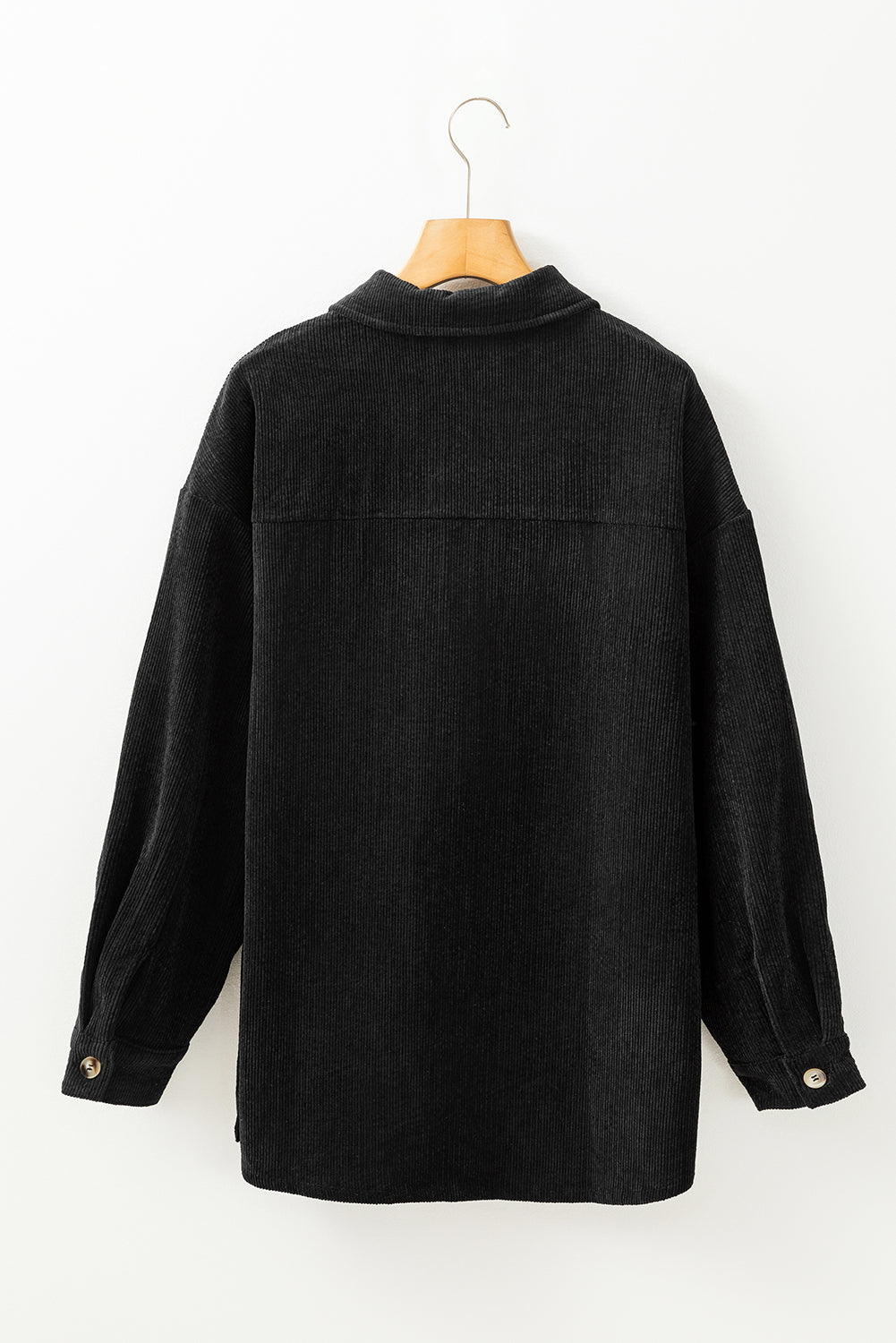 Black Corduroy Flap Pocket Button Up Shacket-Bella Boutique Collective