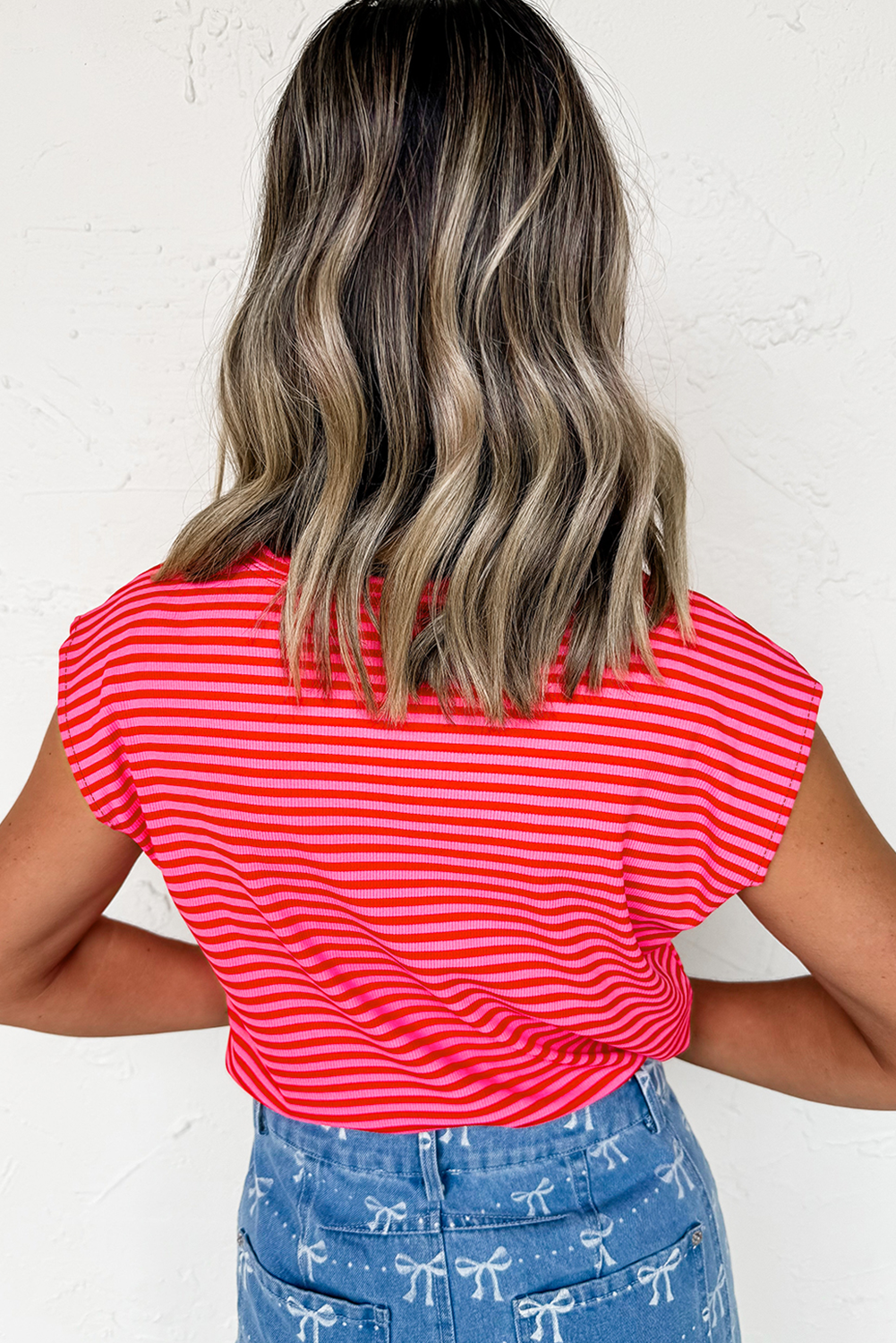 Red Stripe MAMA Graphic Cap Sleeve T Shirt-Bella Boutique Collective