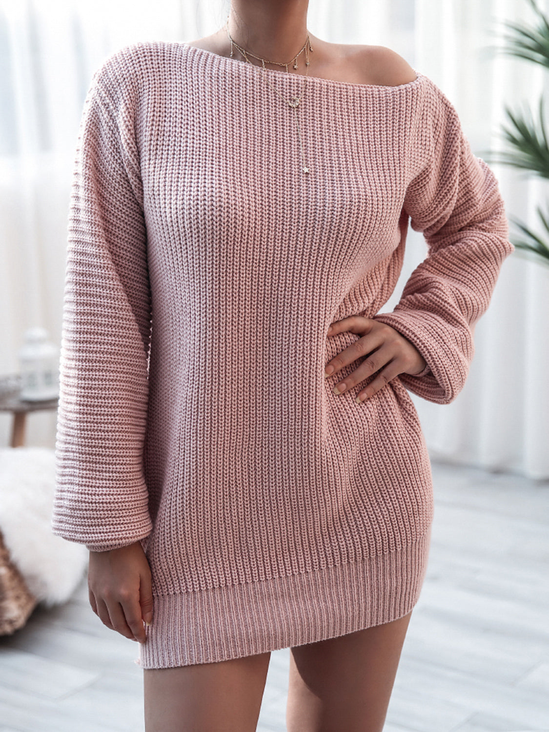 Rib-Knit Mini Sweater Dress-Bella Boutique Collective