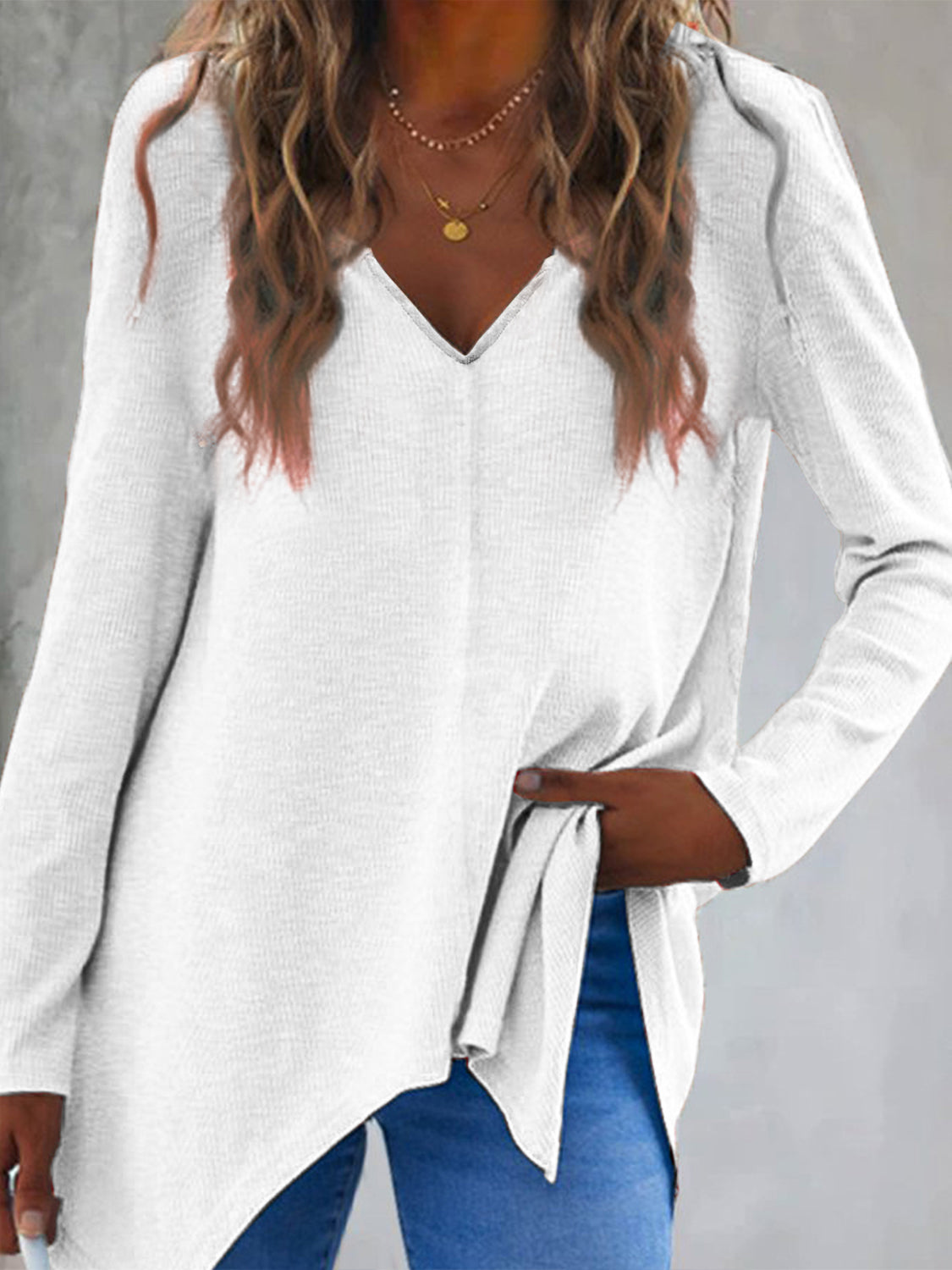 Full Size V-Neck Long Sleeve T-Shirt-Bella Boutique Collective
