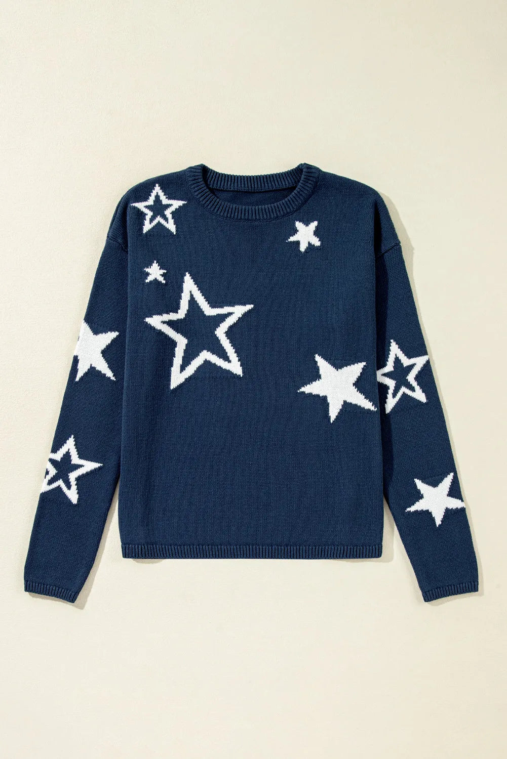 Star Round Neck Long Sleeve Sweater-Bella Boutique Collective