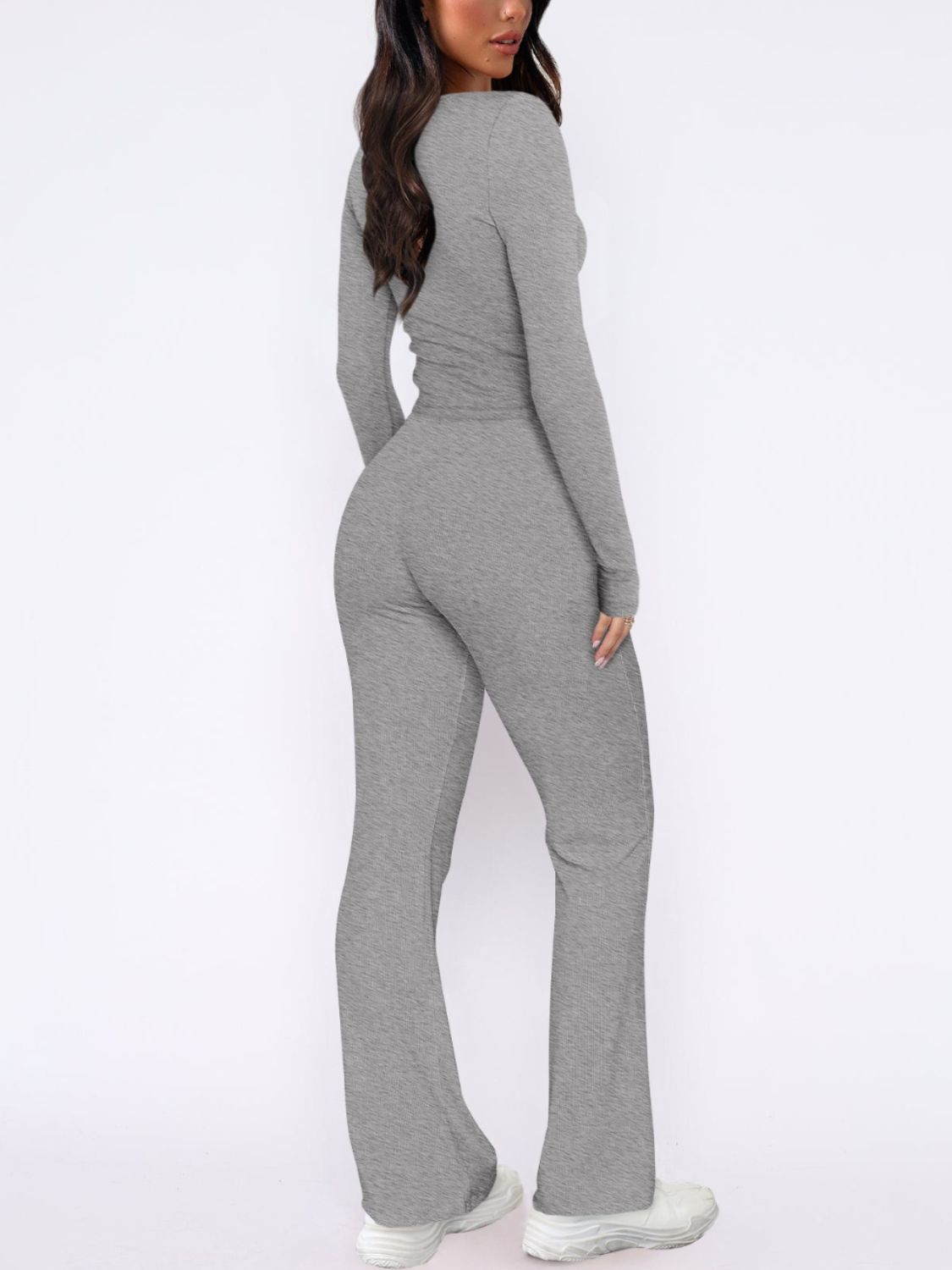 V-Neck Long Sleeve Top and Pants Set-Bella Boutique Collective