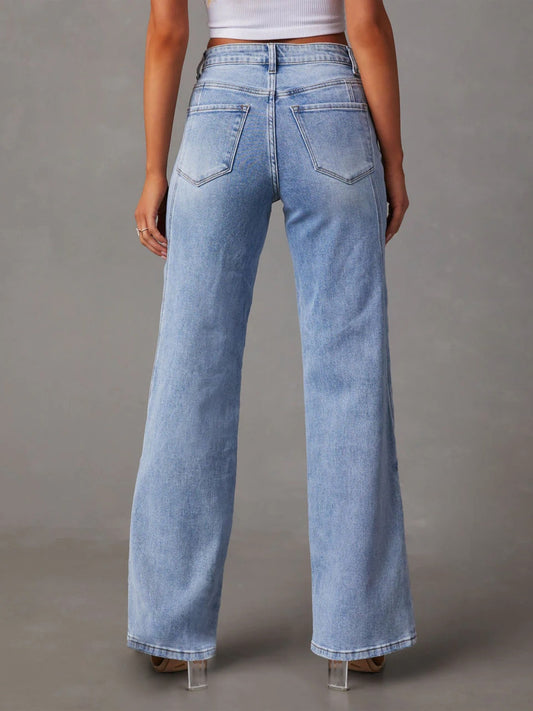 High Waist Straight Jeans with Pockets-Bella Boutique Collective