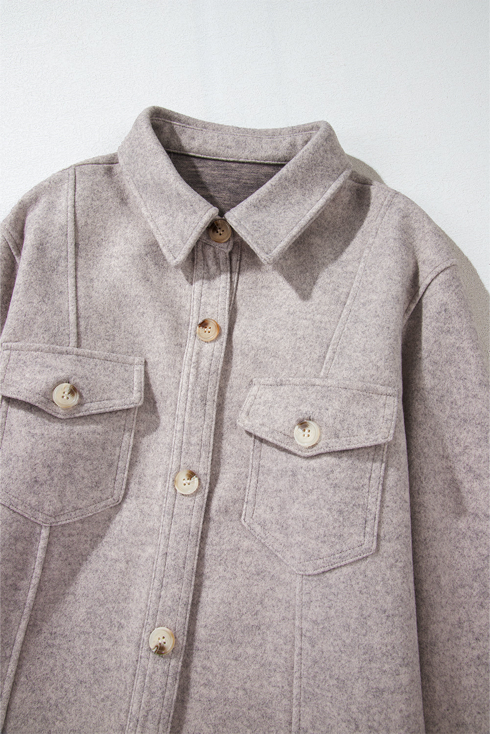Light Grey Turn Down Collar Flap Pockets Buttoned Shacket-Bella Boutique Collective