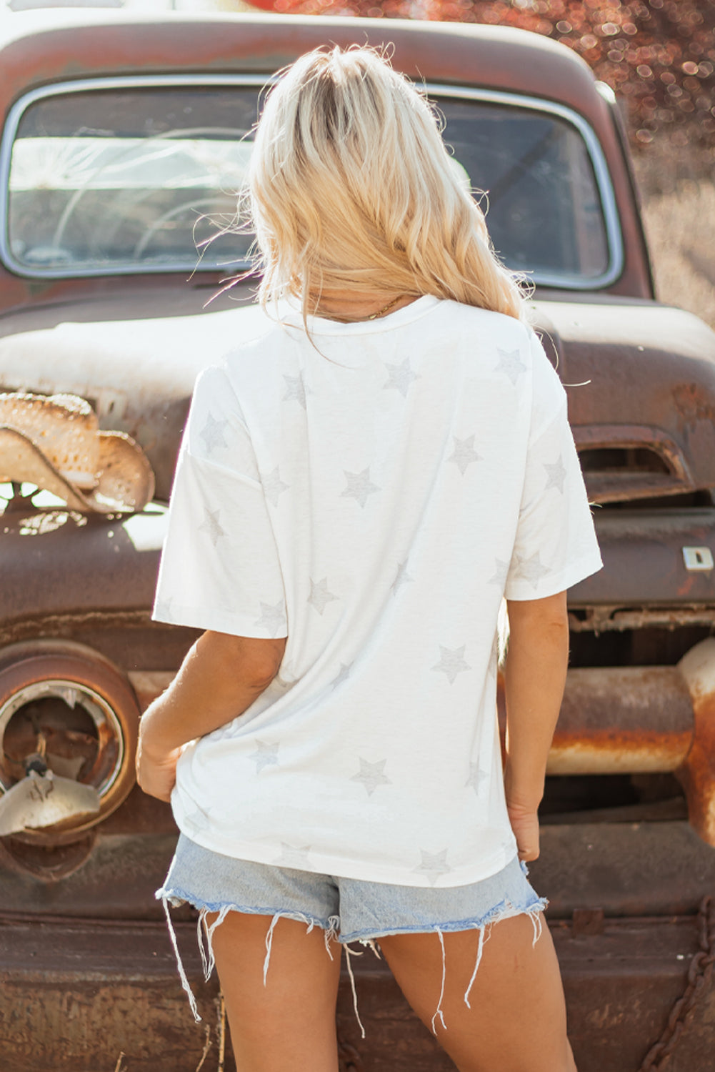 Khaki Patriotic Flag Bow Graphic Starry Round Neck T Shirt-Bella Boutique Collective