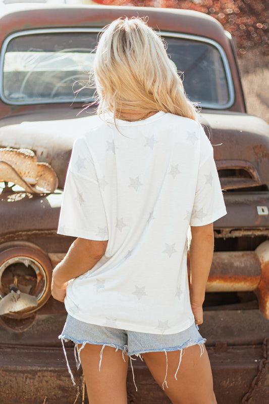 Khaki Patriotic Flag Bow Graphic Starry Round Neck T Shirt-Bella Boutique Collective
