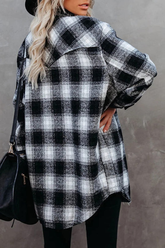 Full Size Plaid Collared Neck Long Sleeve Shirt-Bella Boutique Collective