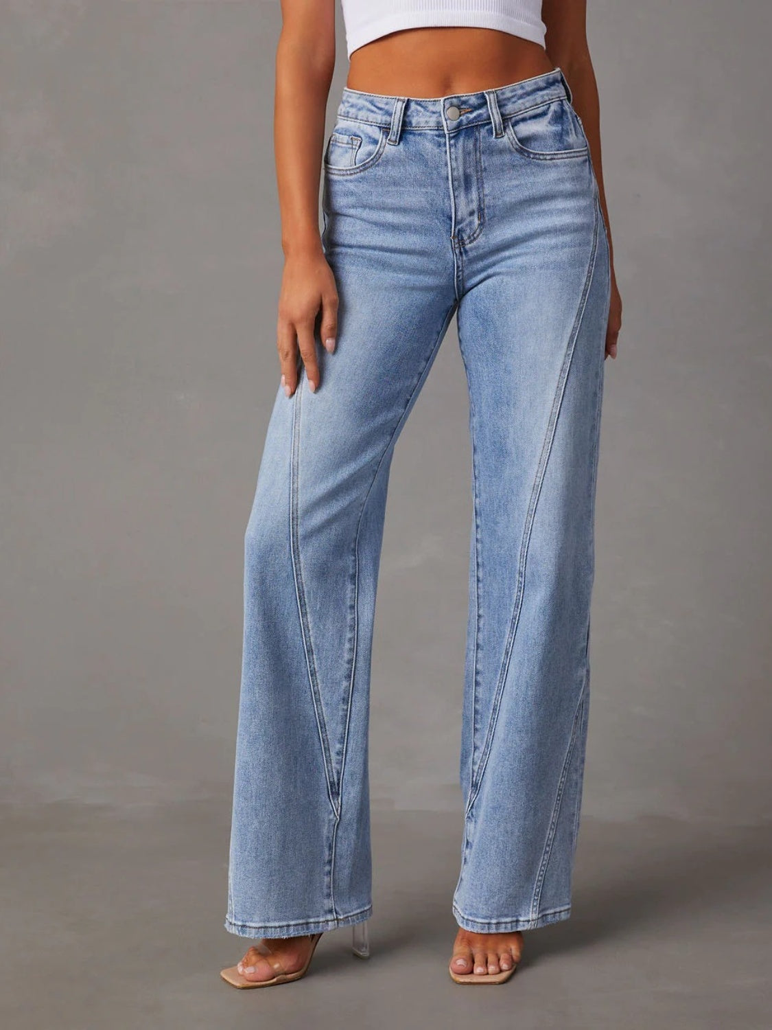 High Waist Straight Jeans with Pockets-Bella Boutique Collective