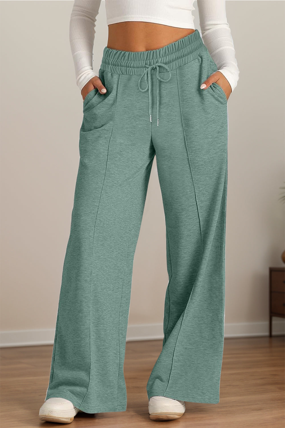Drawstring Elastic Waist Wide Leg Pants-Bella Boutique Collective