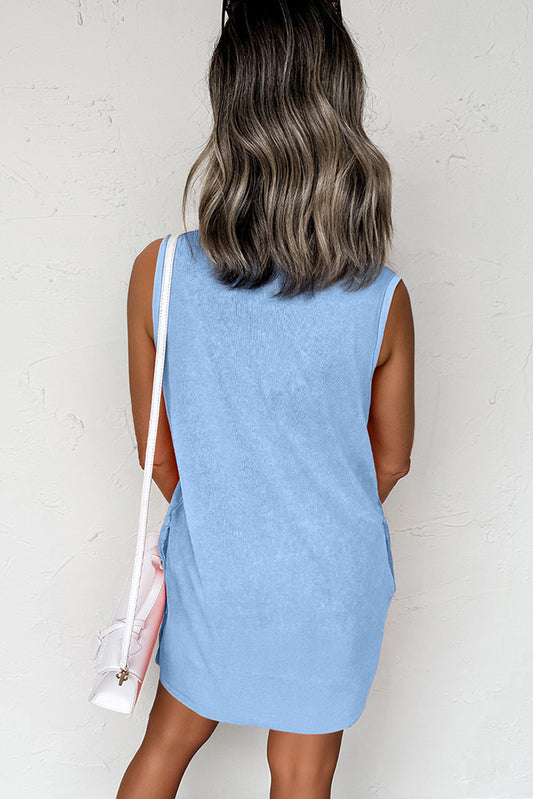 Beau Blue Mineral Wash Tank Mini Dress with Pockets-Bella Boutique Collective