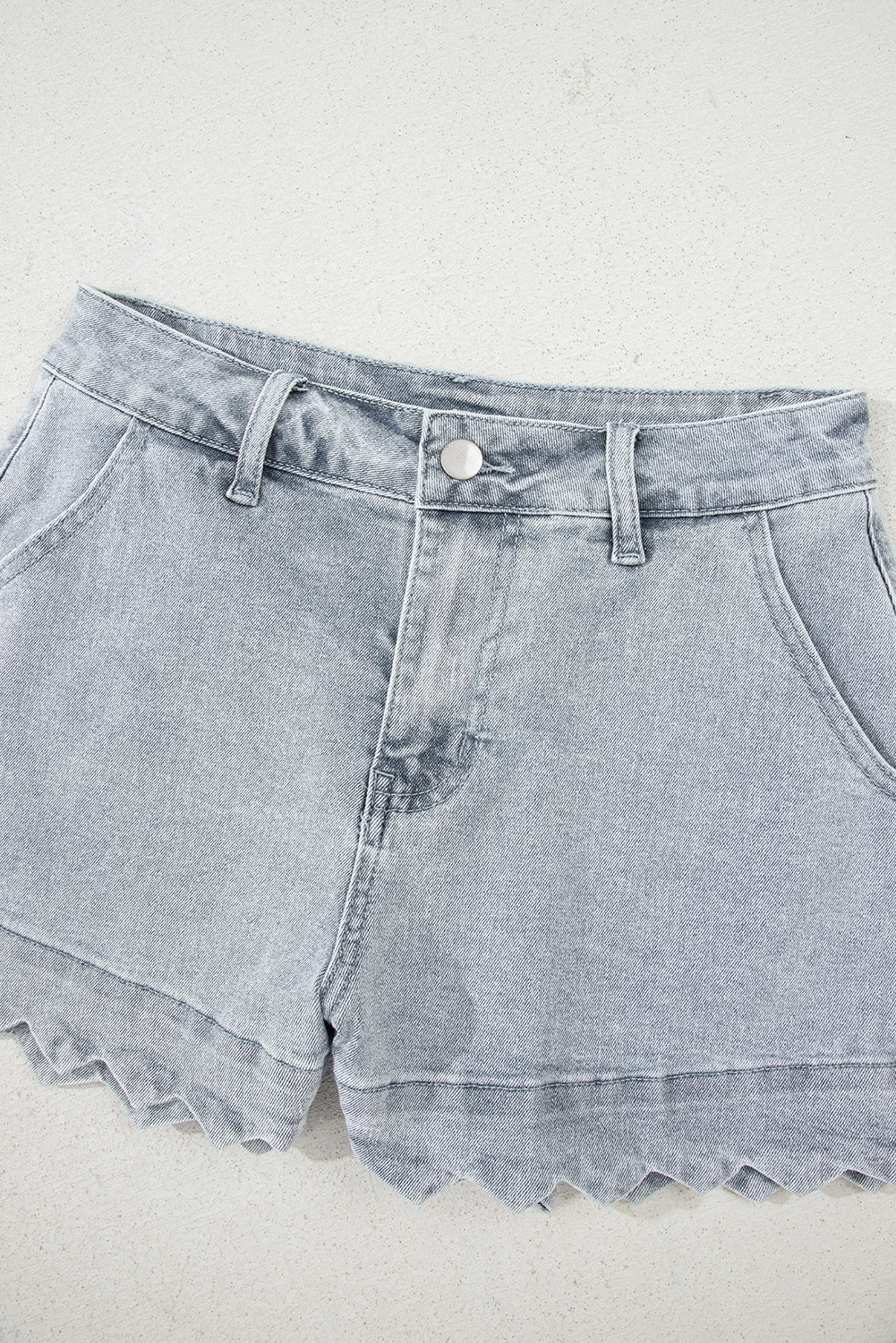 Dusk Blue Scalloped Hemline Acid Wash High Waist Denim Shorts-Bella Boutique Collective