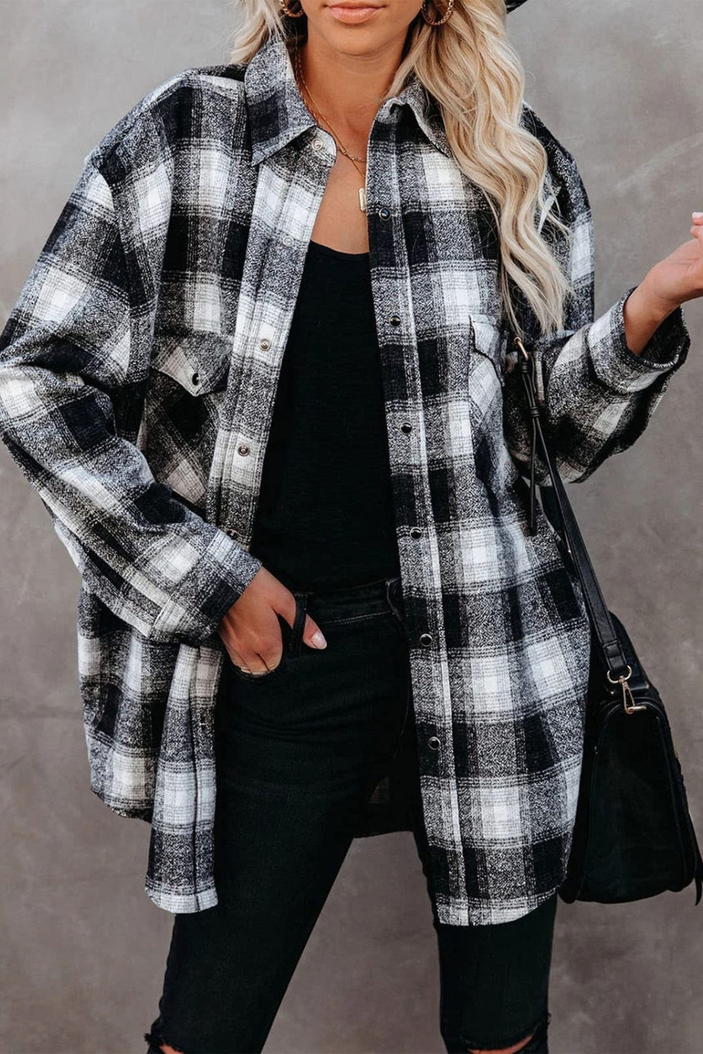 Full Size Plaid Collared Neck Long Sleeve Shirt-Bella Boutique Collective
