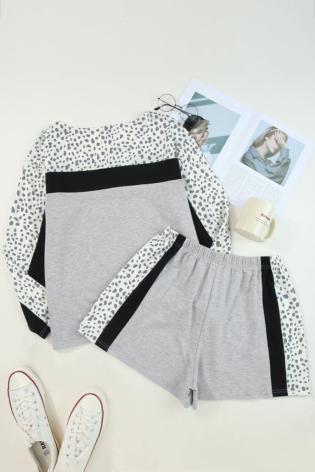 Leopard Long Sleeve Top and Shorts Lounge Set-Bella Boutique Collective