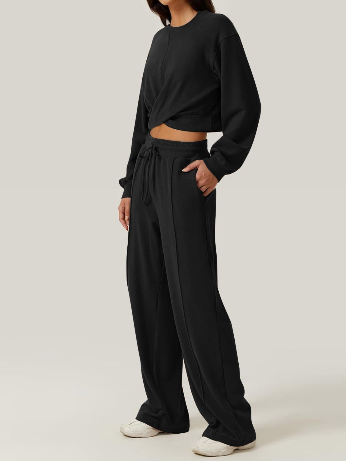 Crisscross Round Neck Top and Drawstring Pants Set-Bella Boutique Collective