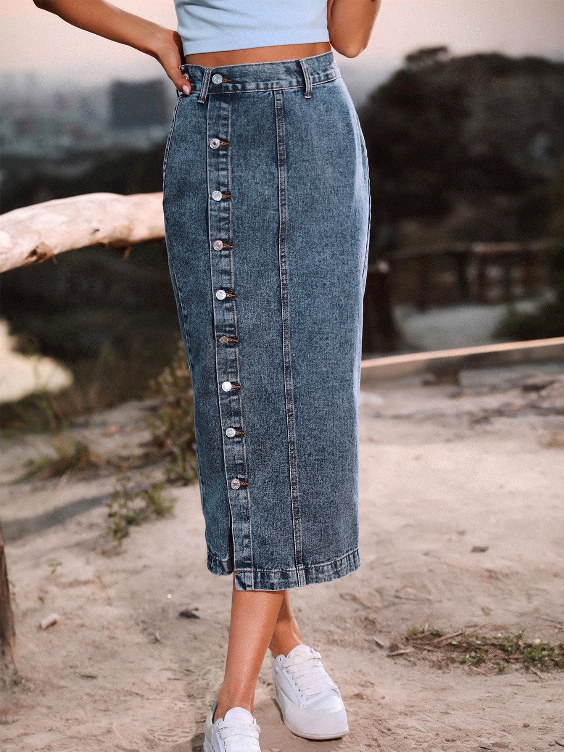 Button Down Denim Skirt-Bella Boutique Collective