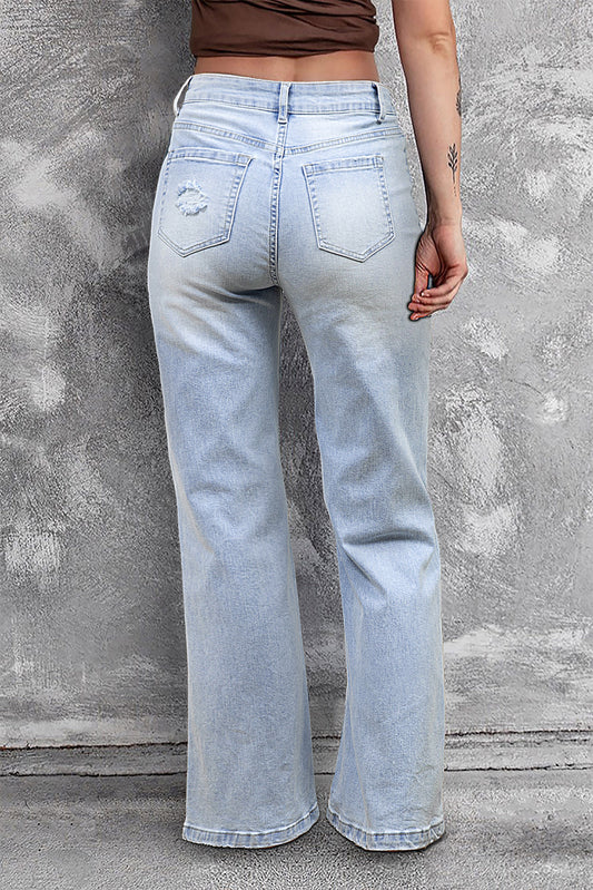 DEAR-LOVER Beau Blue Vintage Light Wash Distressed Flare Jeans-Bella Boutique Collective