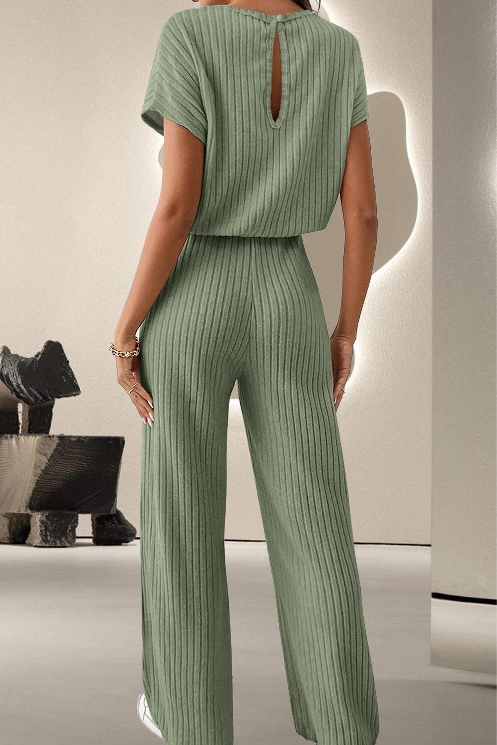 Round Neck Short Sleeve Jumpsuit-Bella Boutique Collective