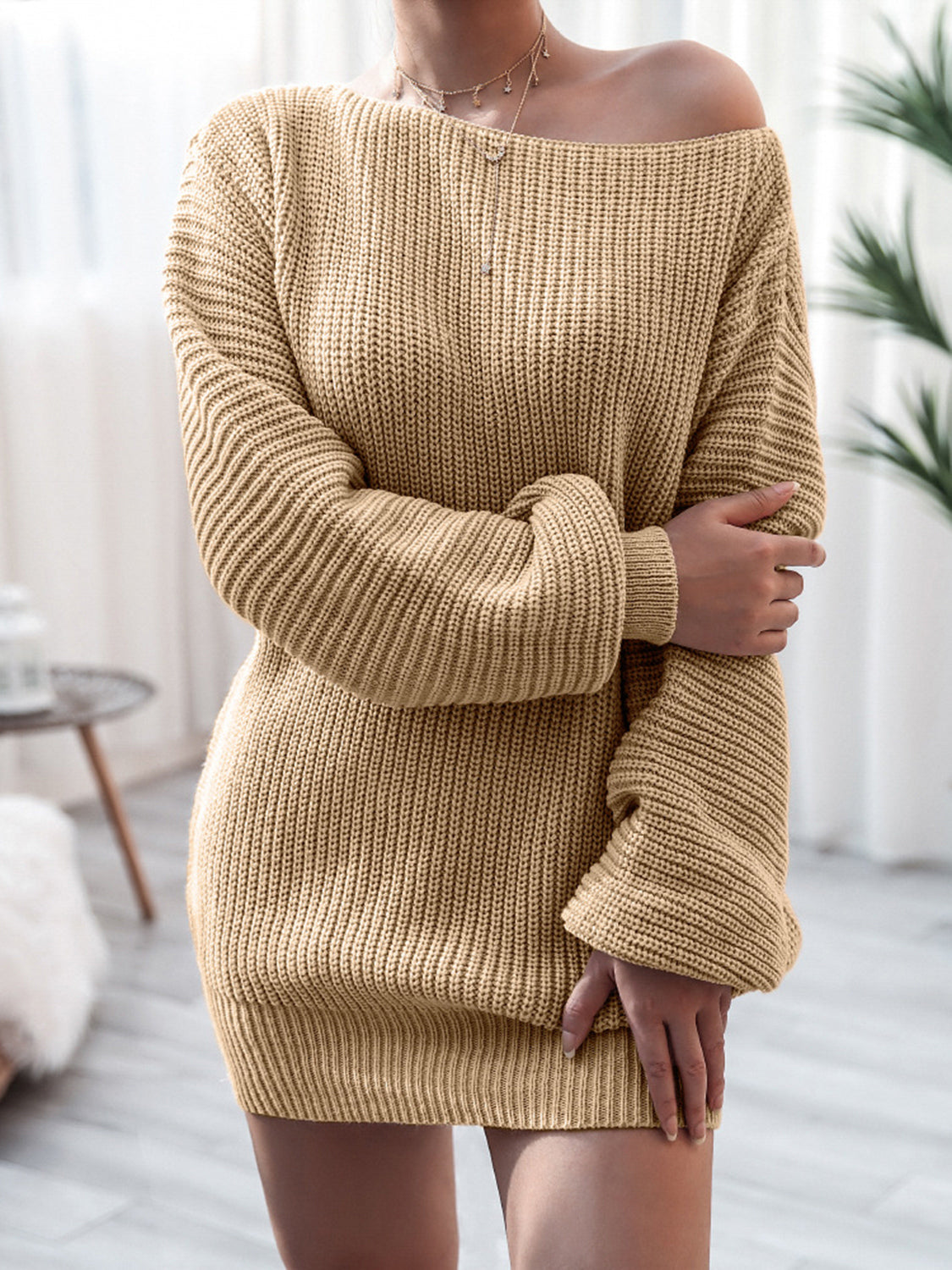 Rib-Knit Mini Sweater Dress-Bella Boutique Collective