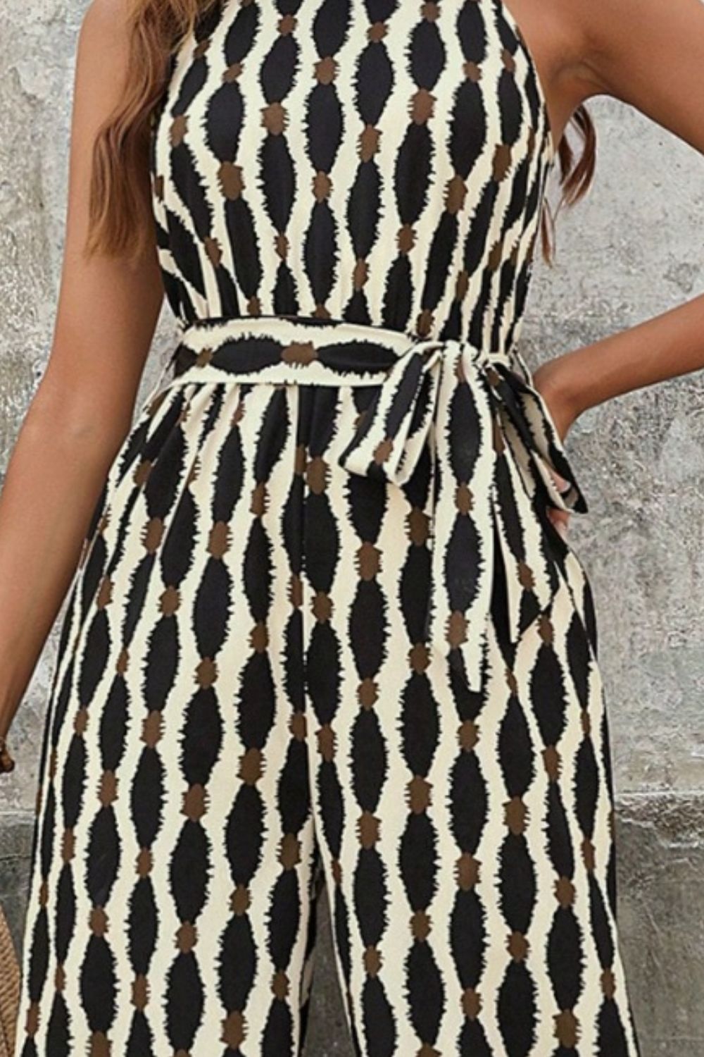 Tied Printed Grecian Neck Jumpsuit-Bella Boutique Collective