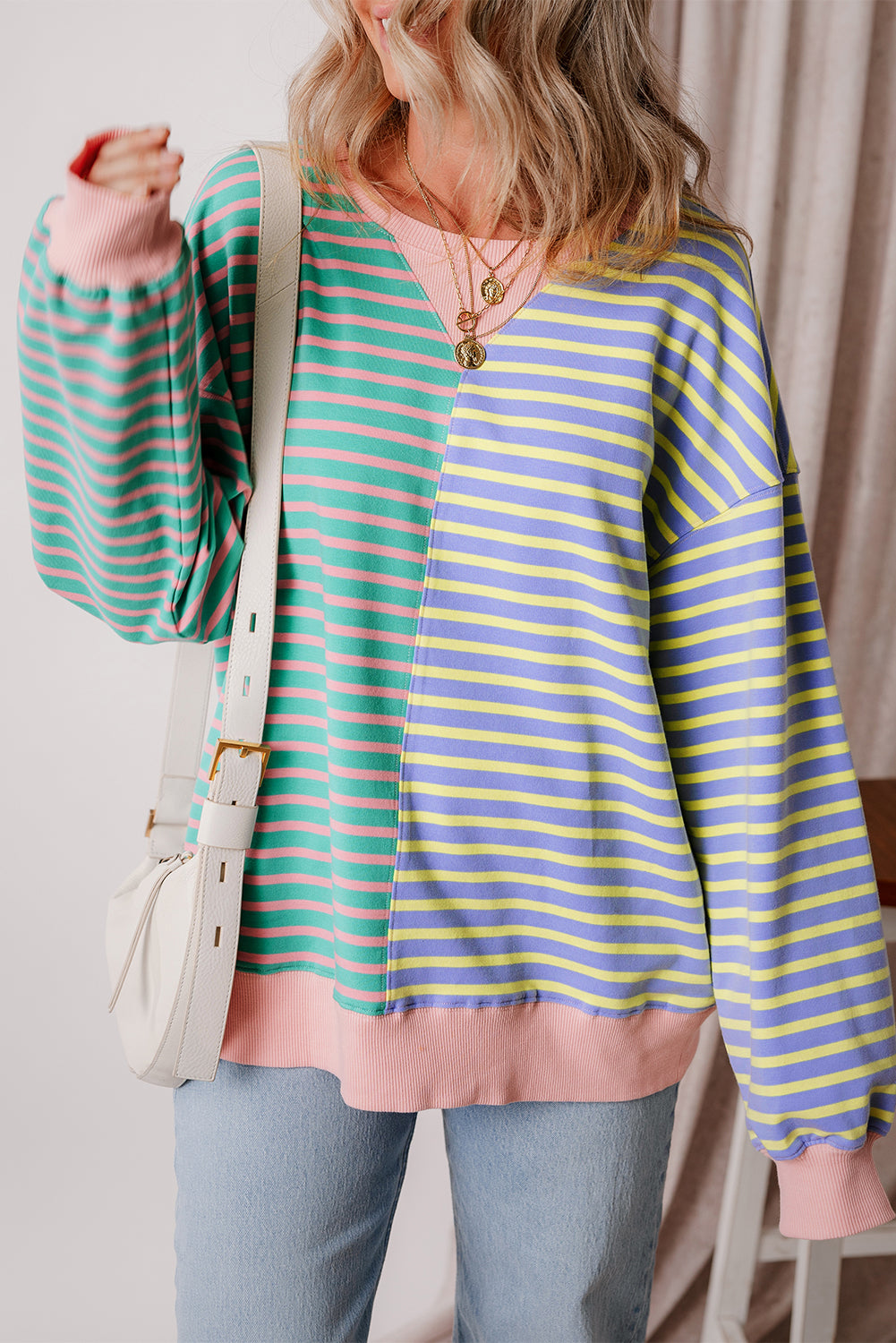 Colorblock Drop Shoulder Oversize Sweatshirt-Bella Boutique Collective