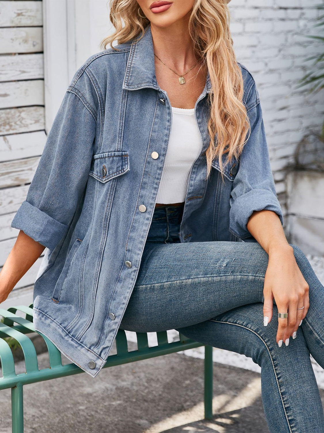 Button Up Long Sleeve Denim Jacket-Bella Boutique Collective