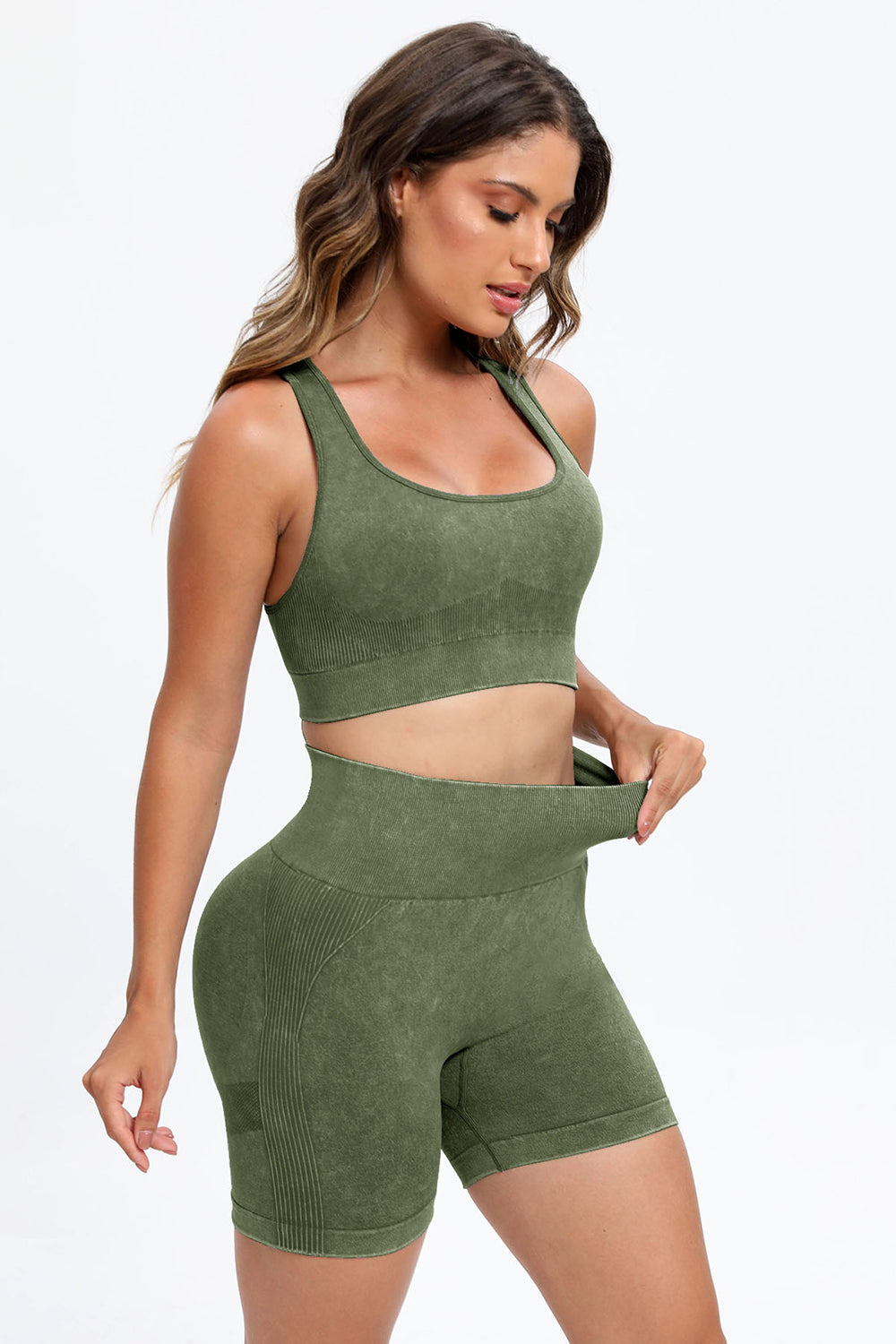 3 Piece Washed Square Neck Wide Strap Active Set-Bella Boutique Collective