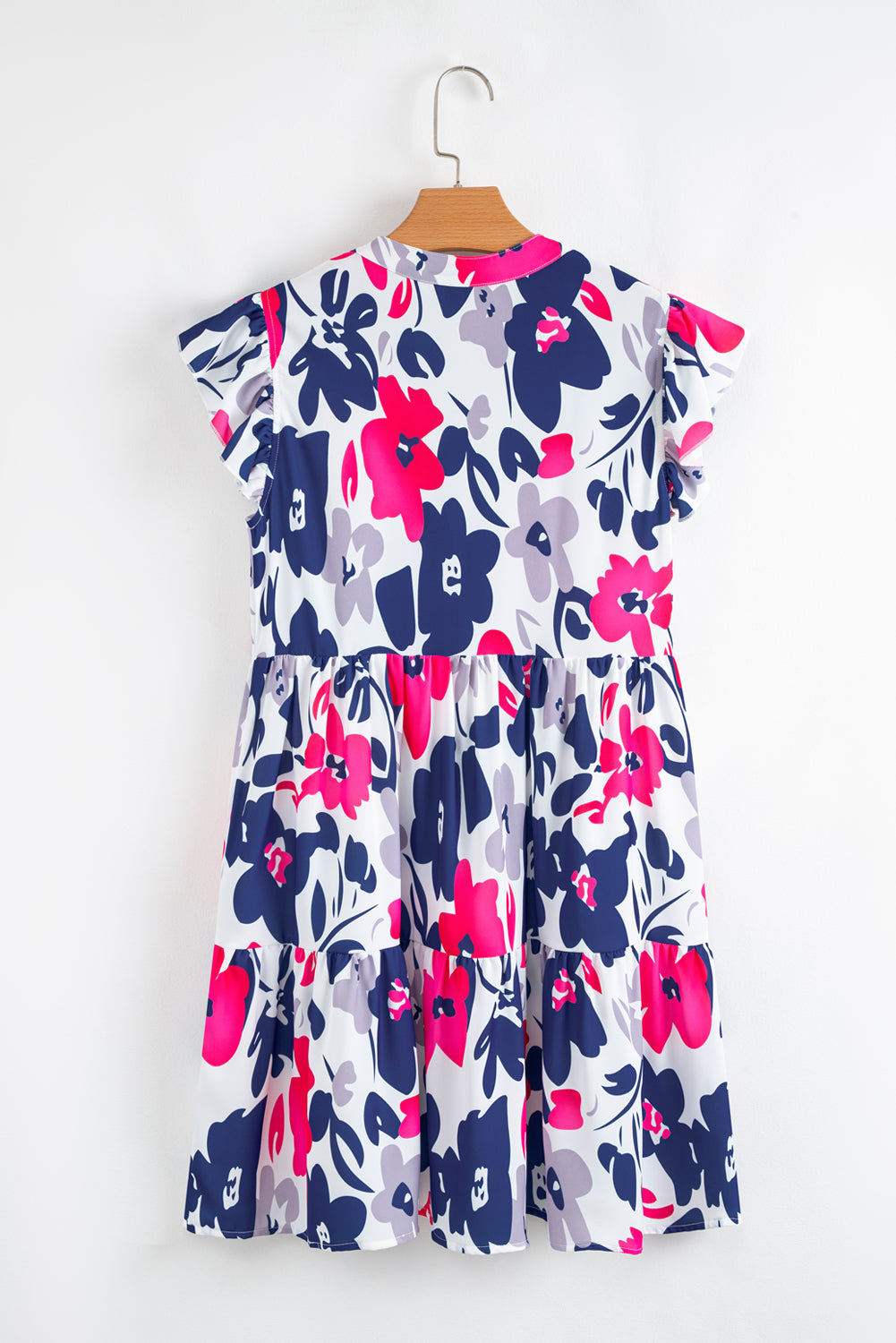 Fashion Floral Print Notched Neck Flutter Sleeve Mini Dress-Bella Boutique Collective