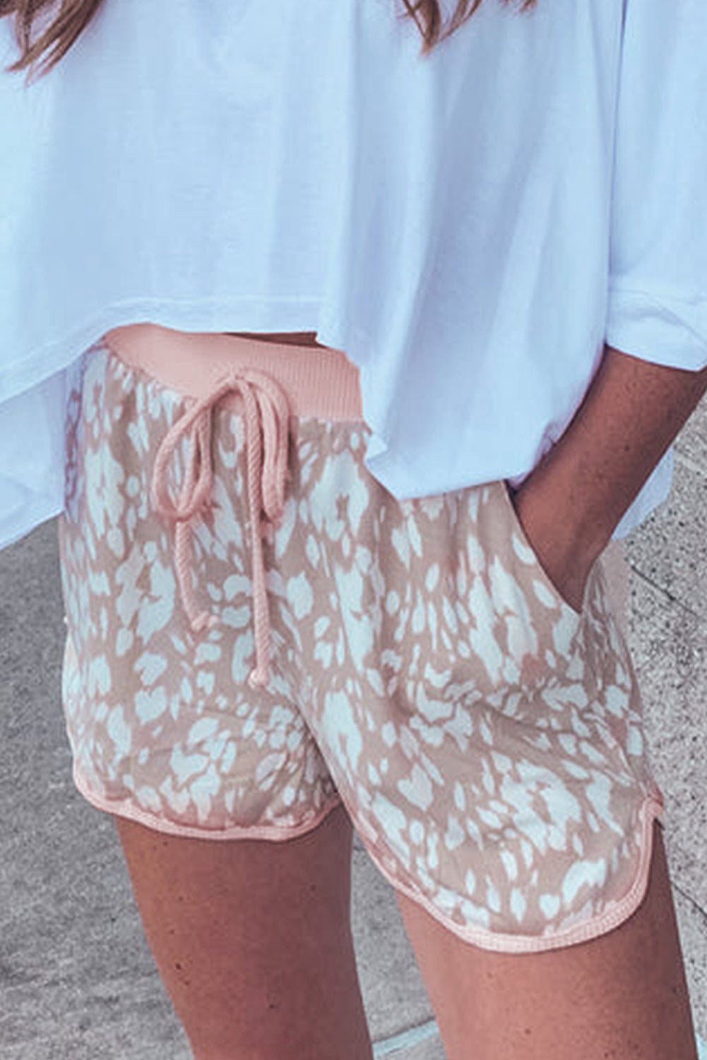 Khaki Classic Leopard Arched Hem Elastic Waist Casual Shorts-Bella Boutique Collective