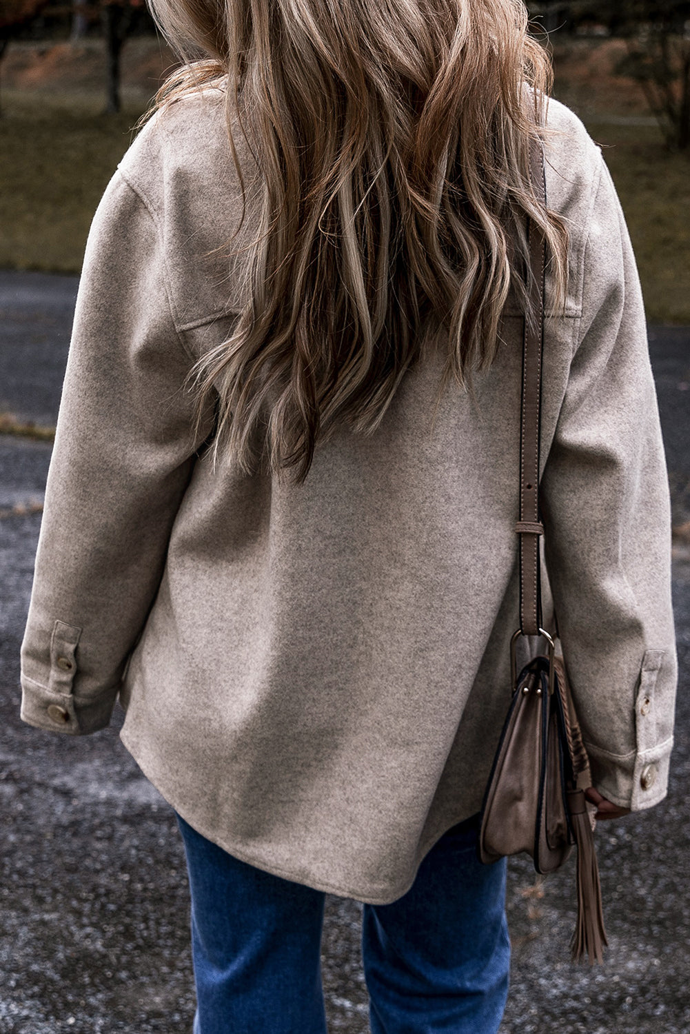 Light Grey Turn Down Collar Flap Pockets Buttoned Shacket-Bella Boutique Collective