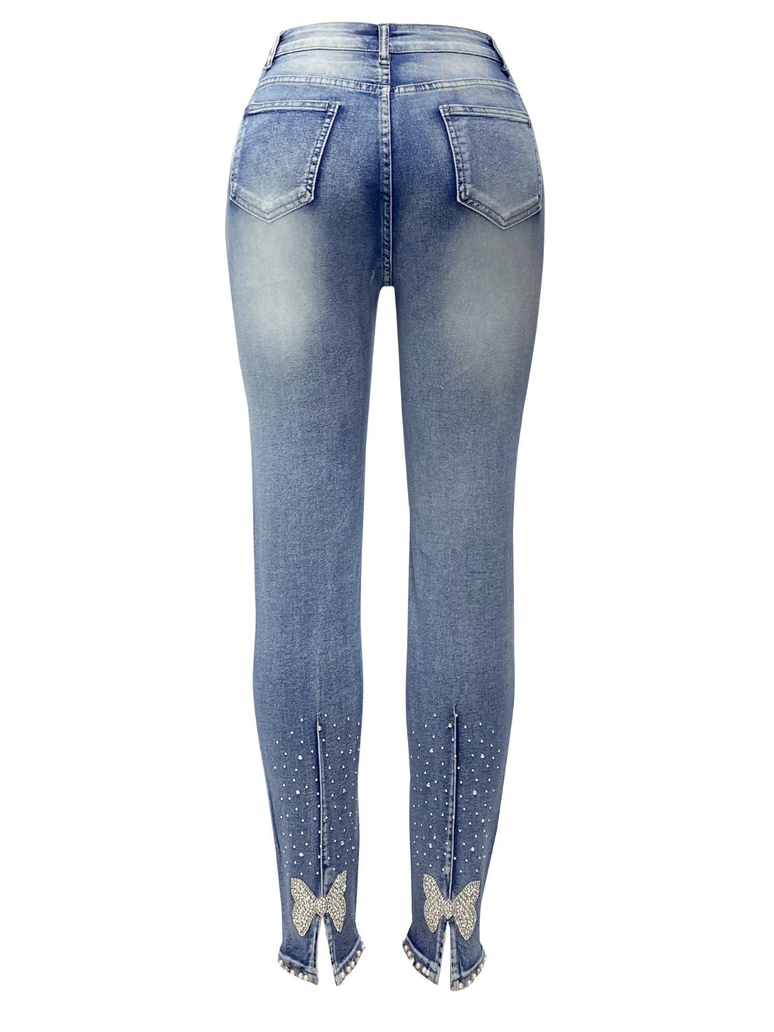 Rhinestone Skinny Jeans with Pockets-Bella Boutique Collective