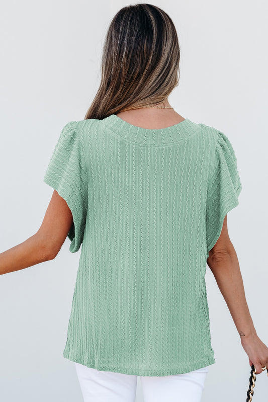 Moonlight Jade Solid Color Textured Flutter Sleeve Top-Bella Boutique Collective