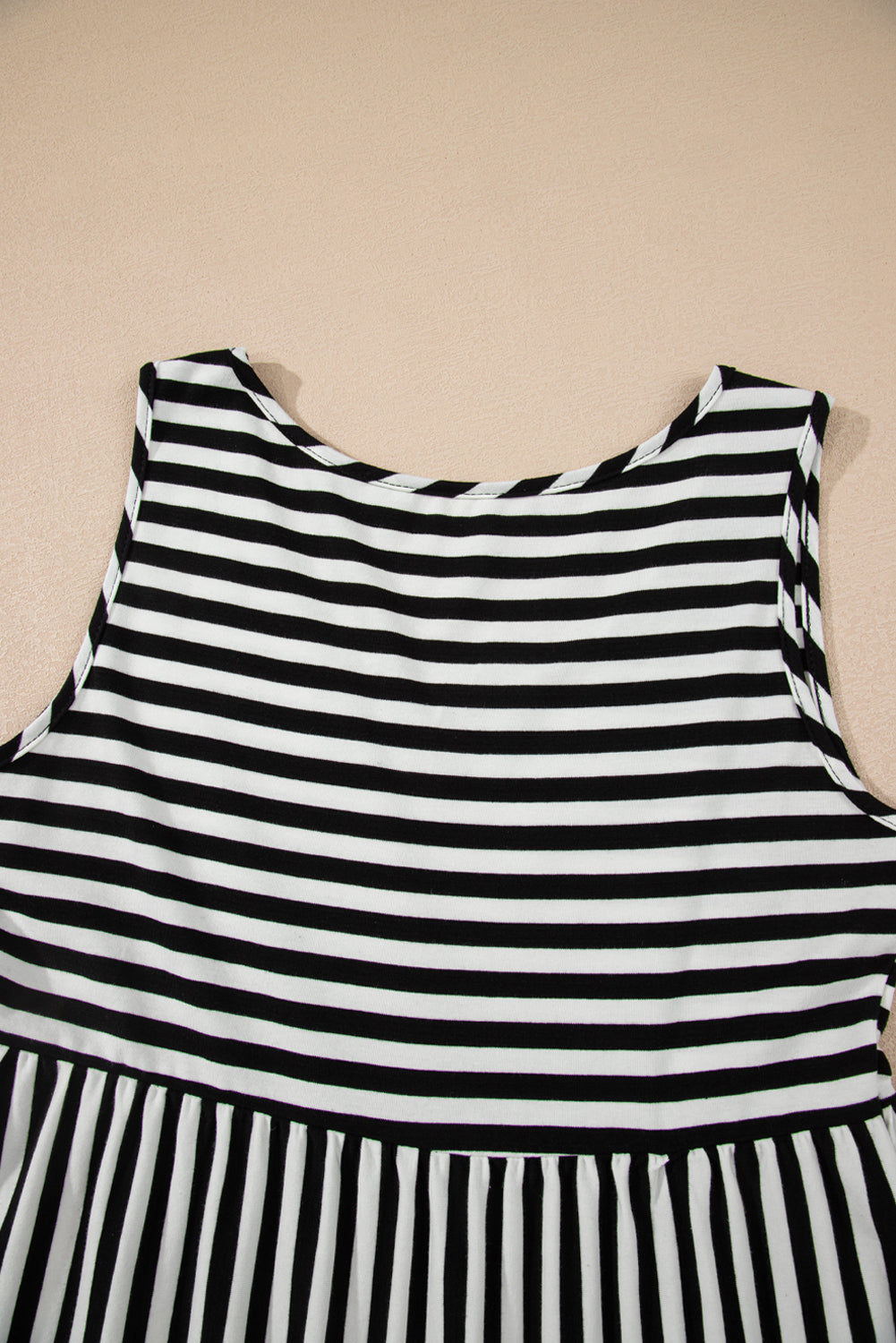 Black Stripe U Neck Sleeveless Loose Fit Mini Dress-Bella Boutique Collective