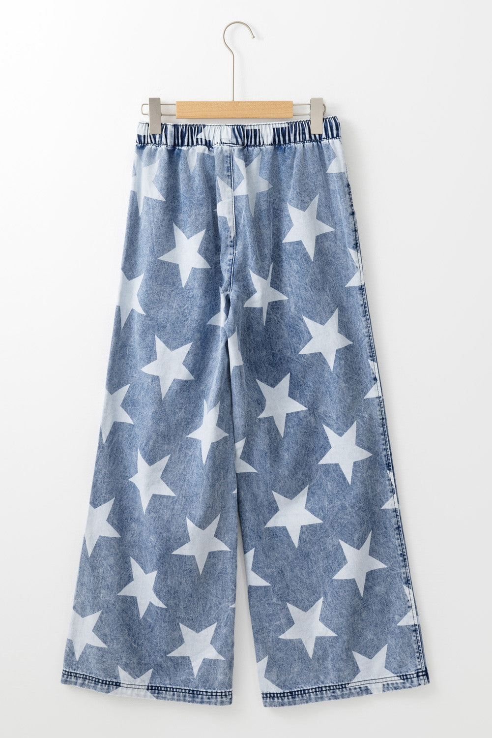 Light Blue Star Print Light Wash Drawstring High Waist Wide Leg Jeans-Bella Boutique Collective