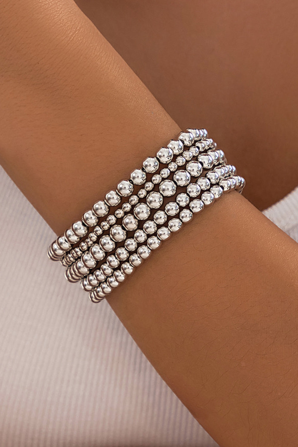 Silvery 5pcs/set Beaded Bracelet Set-Bella Boutique Collective