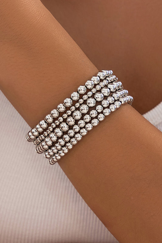 Silvery 5pcs/set Beaded Bracelet Set-Bella Boutique Collective