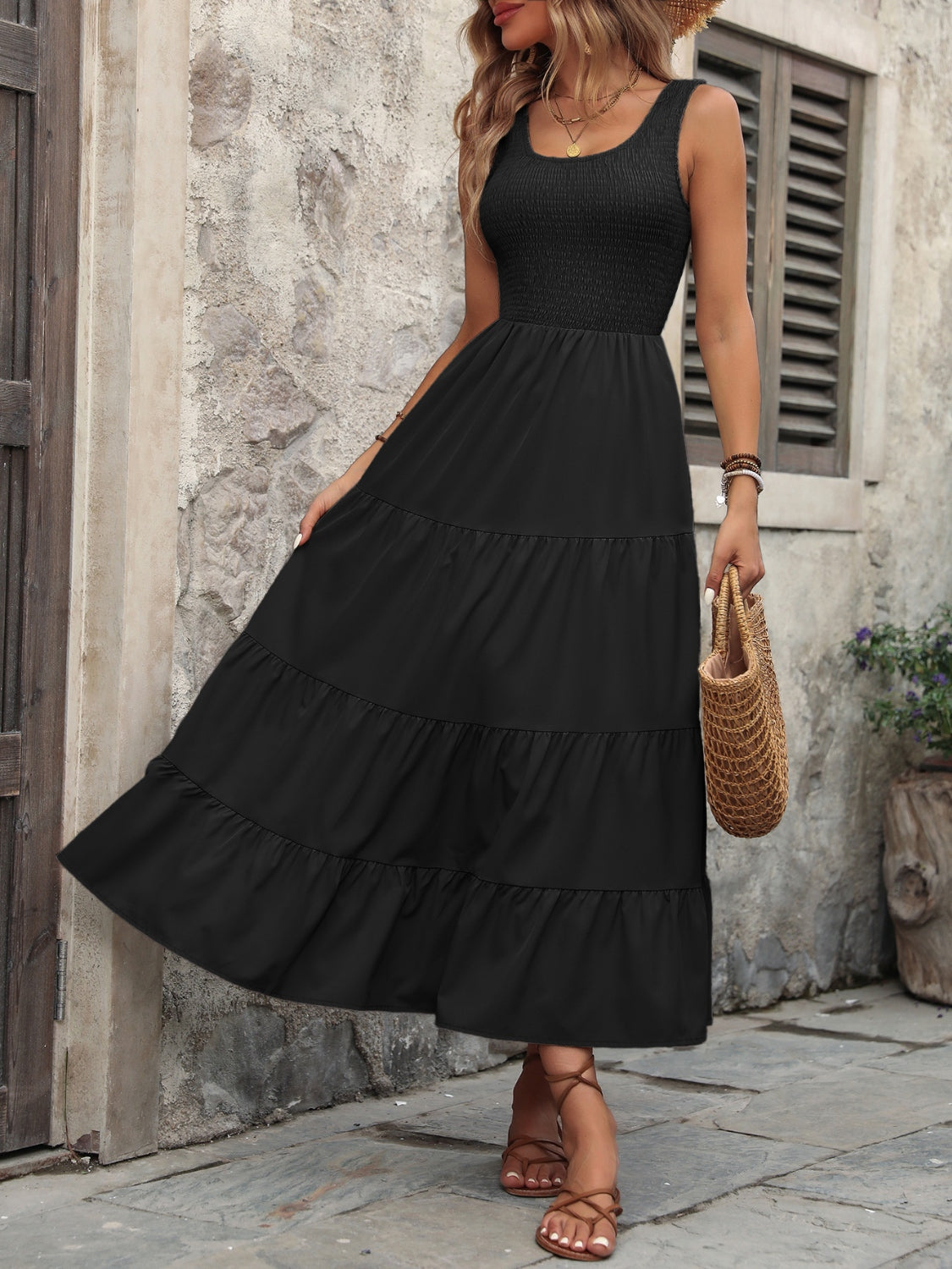 Ivy Lane Smocked Scoop Neck Sleeveless Tank Dress-Bella Boutique Collective