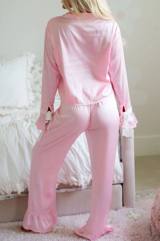 Collared Neck Long Sleeve Top and Pants Lounge Set-Bella Boutique Collective