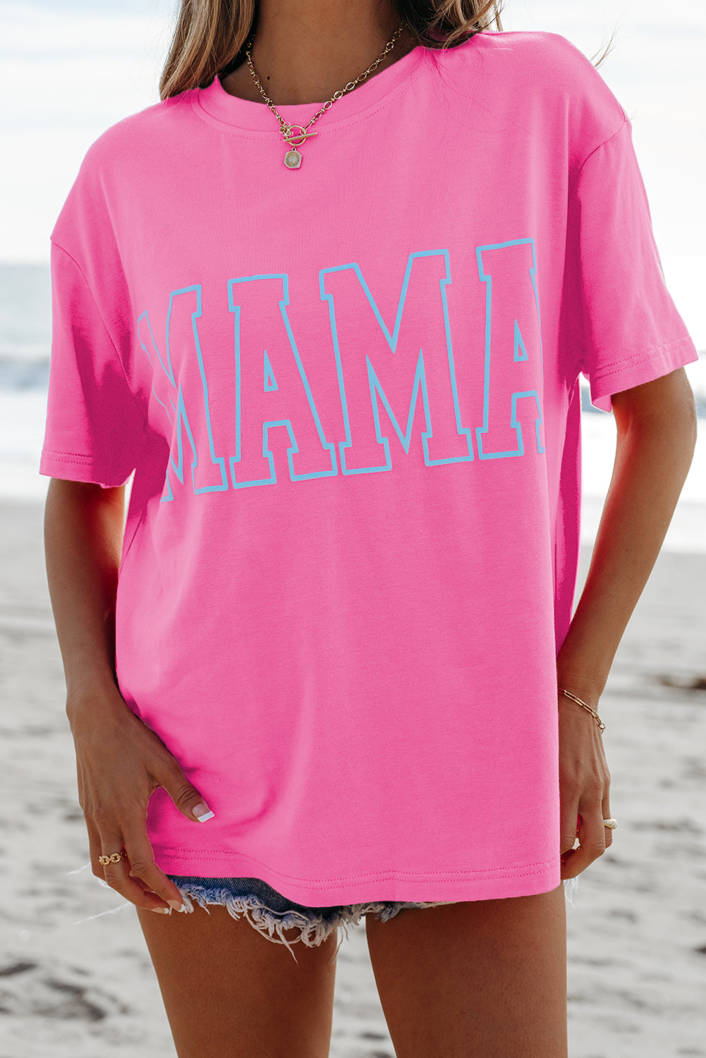 Bright Pink MAMA Letter Graphic Neon T Shirt-Bella Boutique Collective