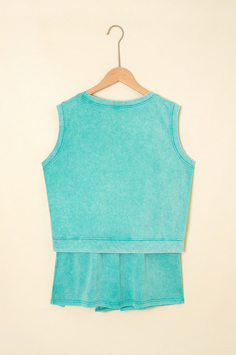 Mint Green 2 Pieces Mineral Wash Cotton Tank Top Lined Split Skirt Set-Bella Boutique Collective