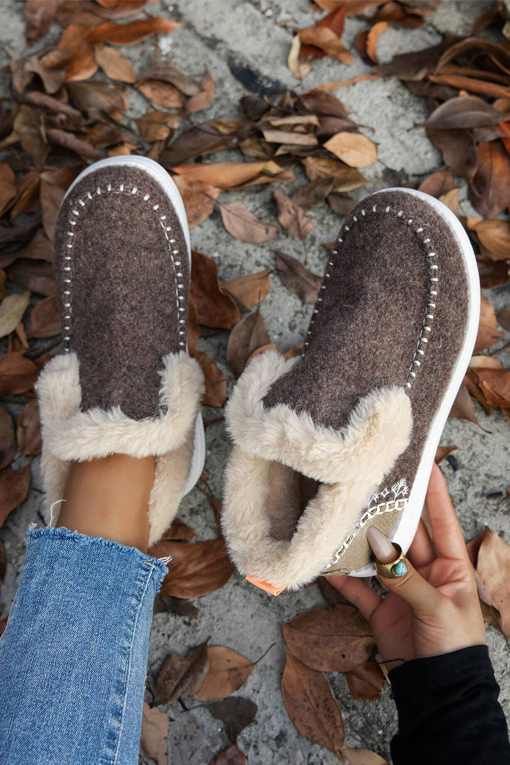 Coffee Suede Stitching Patchwork Plush Lined Anklet Boots-Bella Boutique Collective