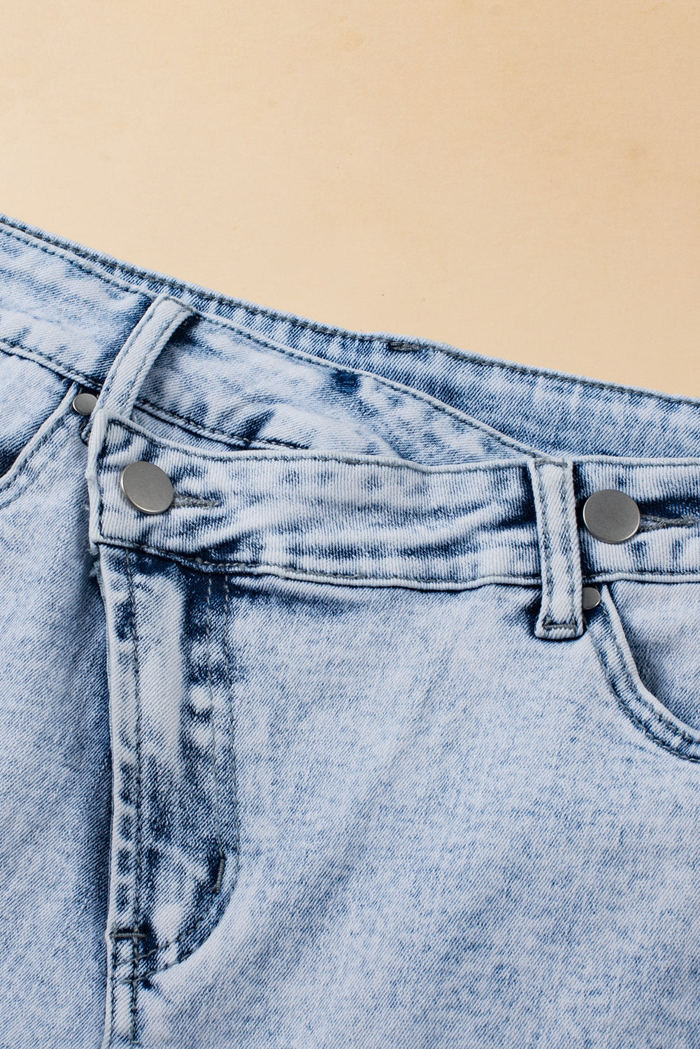 Light Blue Acid Wash Crossed Raw Edge Denim Shorts-Bella Boutique Collective