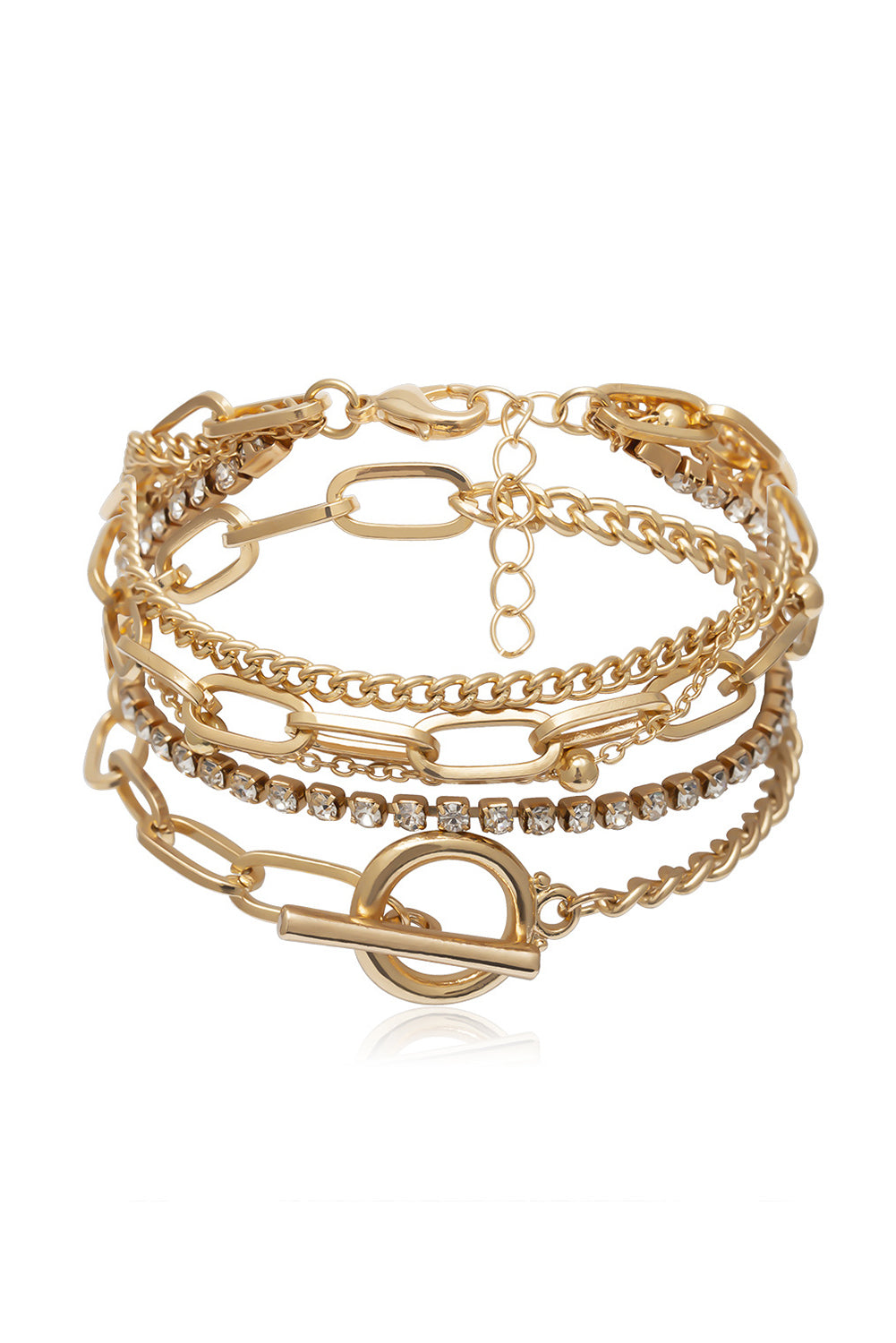 Gold Multi Layered Rhinestone Plated Chain Bracelet Set-Bella Boutique Collective