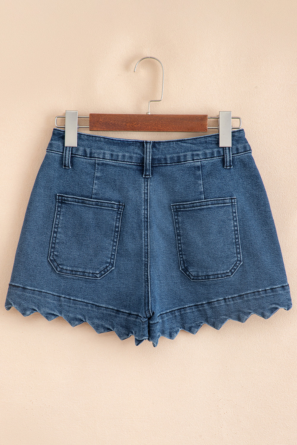 Sail Blue Scalloped Hemline Acid Wash High Waist Denim Shorts-Bella Boutique Collective