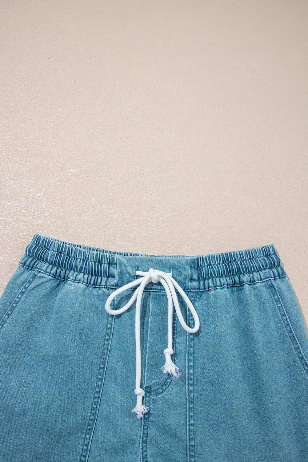 Beau Blue Contrast Drawstring Elastic Waist Denim Shorts-Bella Boutique Collective