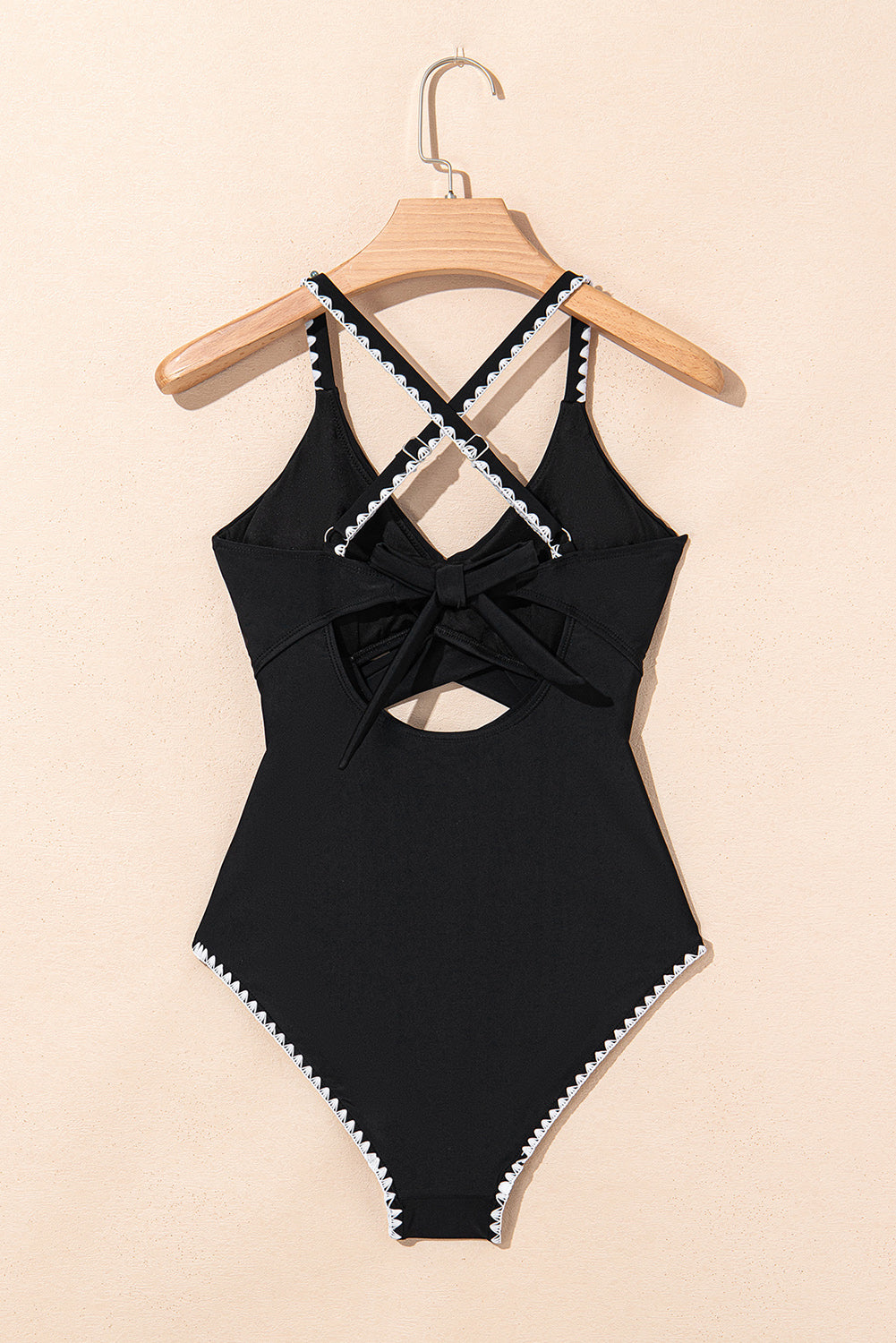 Black Ric Rac Trim Contrasted Patchwork Cutout One Piece Swimsuit-Bella Boutique Collective