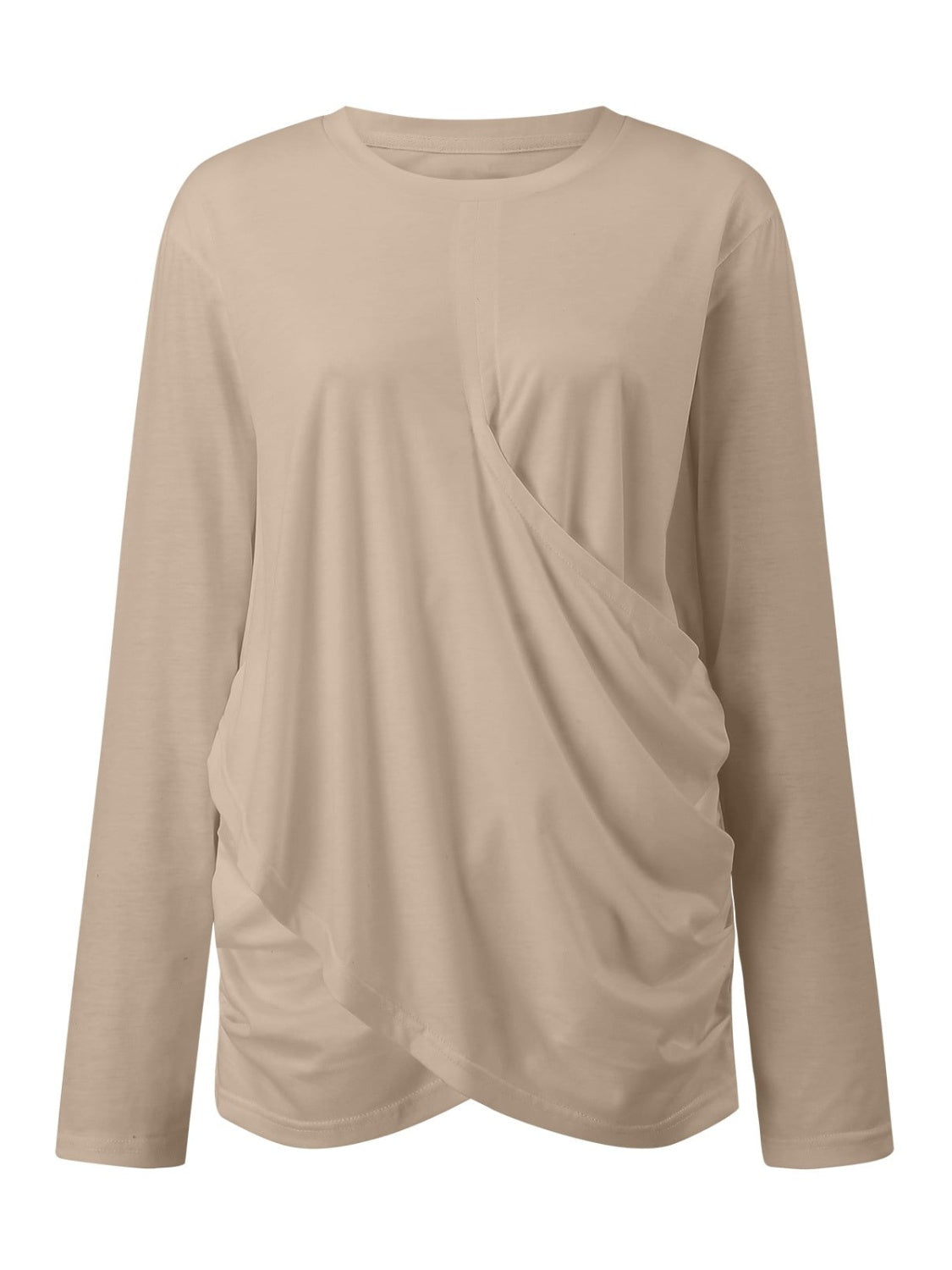 Ruched Round Neck Long Sleeve T-Shirt-Bella Boutique Collective